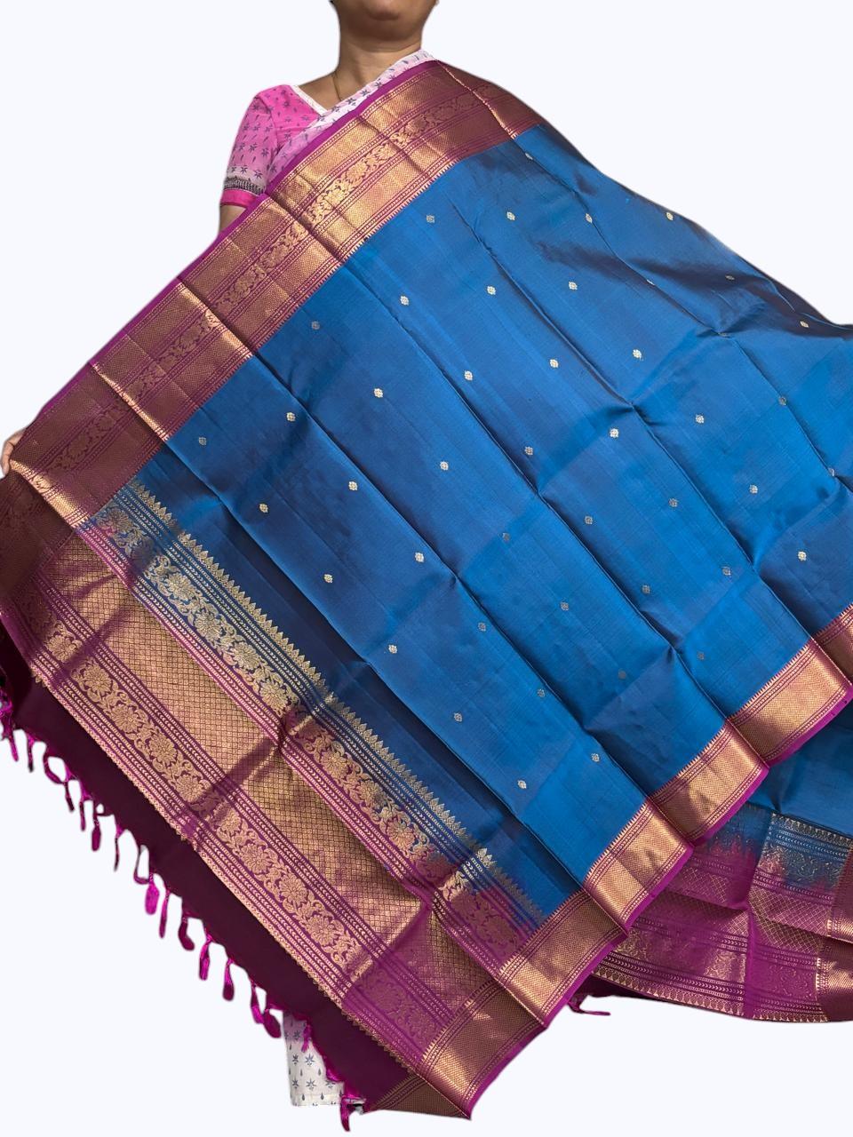 kanchipuram silk dupatta Blue Maroon