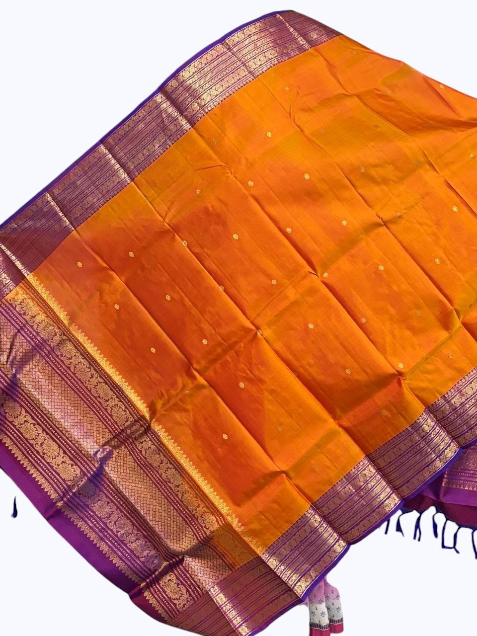 kanchipuram silk dupatta Yellow Purple