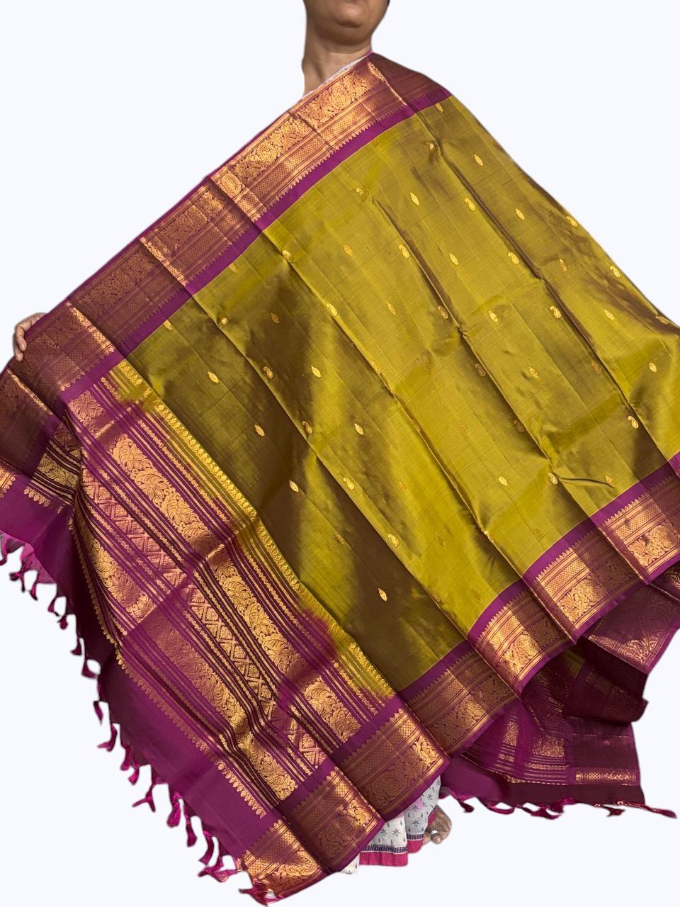 kanchipuram silk Dupatta Olive Green Maroon