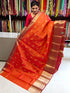 Pure kanchipuram tissue silk saree Orange with Red Checks floral design motif and long rich floral design border - pochampallysarees.com