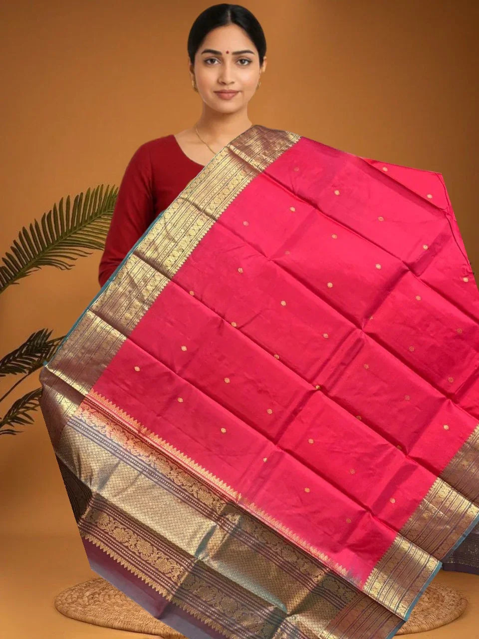kanchipuram silk dupatta Red Green - pochampallysarees.com