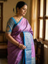 Lavender Purple Kanchi Soft Silk Saree with Contrast Ananda Blue Zari Border | Lightweight Festive Wear - pochampallysarees.com