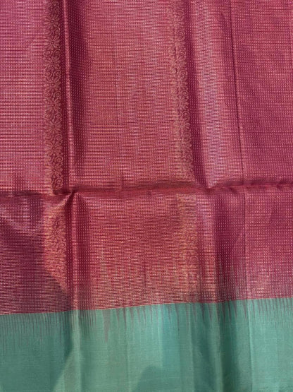 Luxurious Magenta &amp; Teal Soft Silk Tissue Saree with Intricate Zari Pallu | Lightweight Festive Wear - pochampallysarees.com