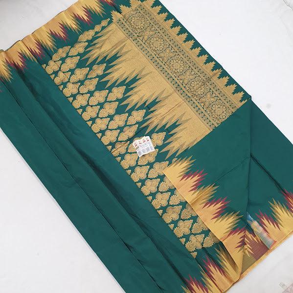 Kanchipuram Pure Silk Saree Green With Zari Woven Buttas And Long Zari Woven Kanchi Border - pochampallysarees.com