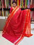 PURE KANCHIPURAM SILK CHECKS RED GAP BORDER SARI - pochampallysarees.com