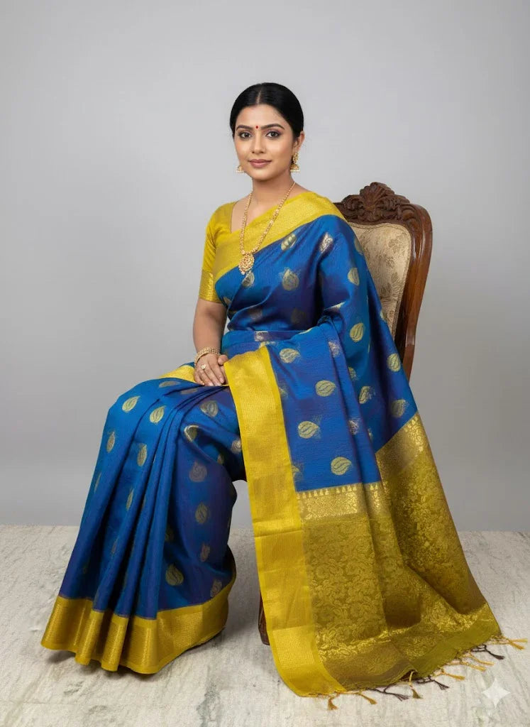 Pure Kuppadam Silk Cotton Saree with Traditional Korvai Zari Border and Rich Pallu - pochampallysarees.com
