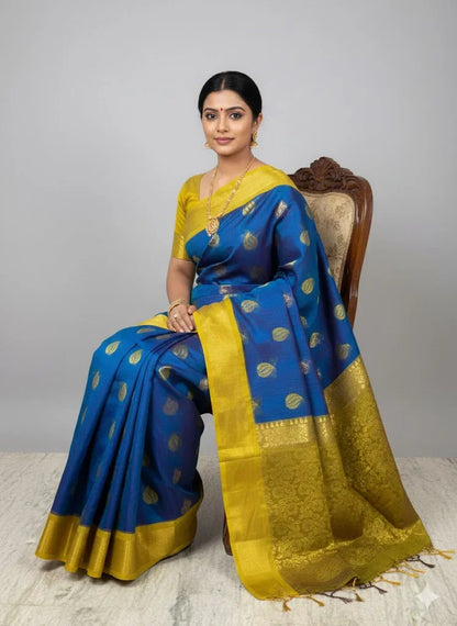 Pure Kuppadam Silk Cotton Saree with Traditional Korvai Zari Border and Rich Pallu - pochampallysarees.com