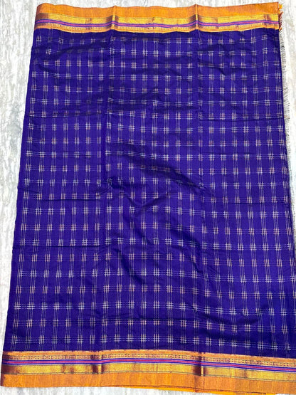 Elegant Royal Blue Kuppadam Pattu Saree with Zari Checks &amp; Vibrant Multi-Color Pallu - pochampallysarees.com
