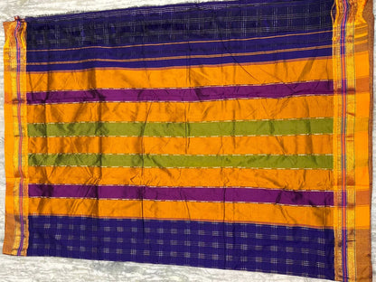 Elegant Royal Blue Kuppadam Pattu Saree with Zari Checks &amp; Vibrant Multi-Color Pallu - pochampallysarees.com