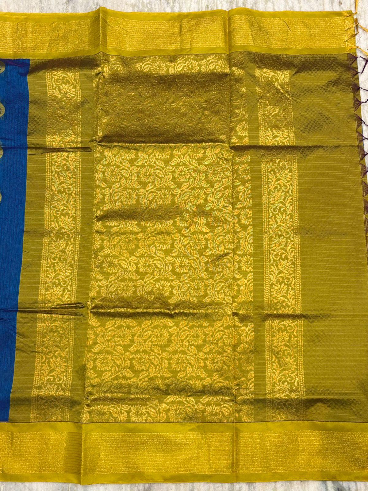 Pure Kuppadam Silk Cotton Saree with Traditional Korvai Zari Border and Rich Pallu - pochampallysarees.com
