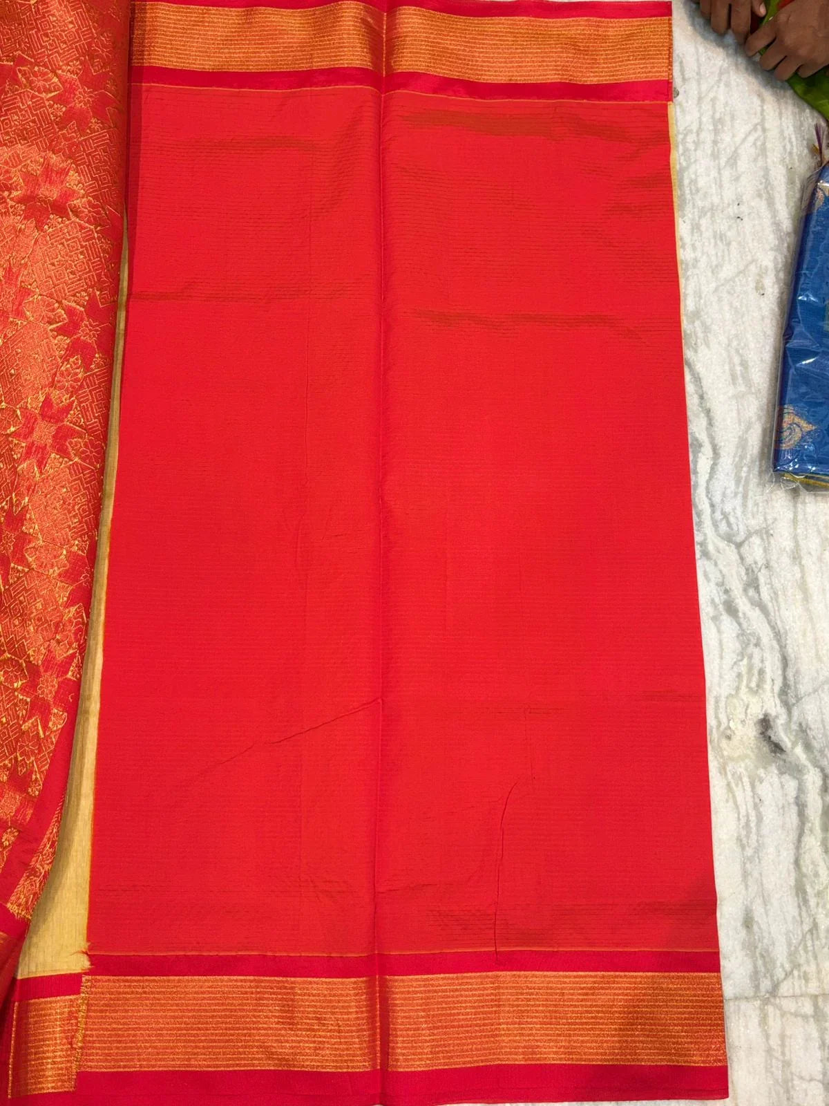 Pure Kuppadam Silk Cotton Saree with Traditional Korvai Zari Border and Rich Pallu – Handwoven Yellow &amp; Red - pochampallysarees.com