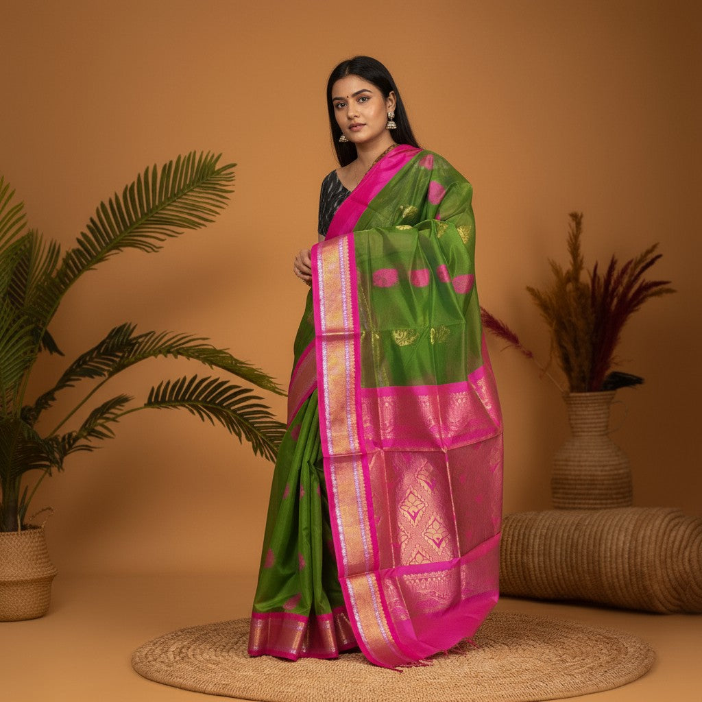 Kuppadam-Green-Pink-Sari-pochampallysarees.com