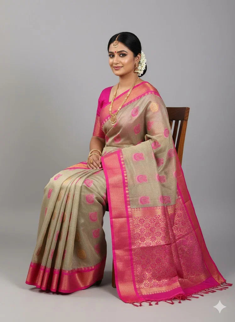 Pure Kuppadam Silk Cotton Saree with Traditional Zari Motifs and Contrast Border | Handwoven Sico Saree for Festivals &amp; Weddings - pochampallysarees.com