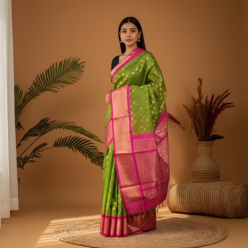 Kuppadam-green-Pink-Sari_pochampallysarees.com