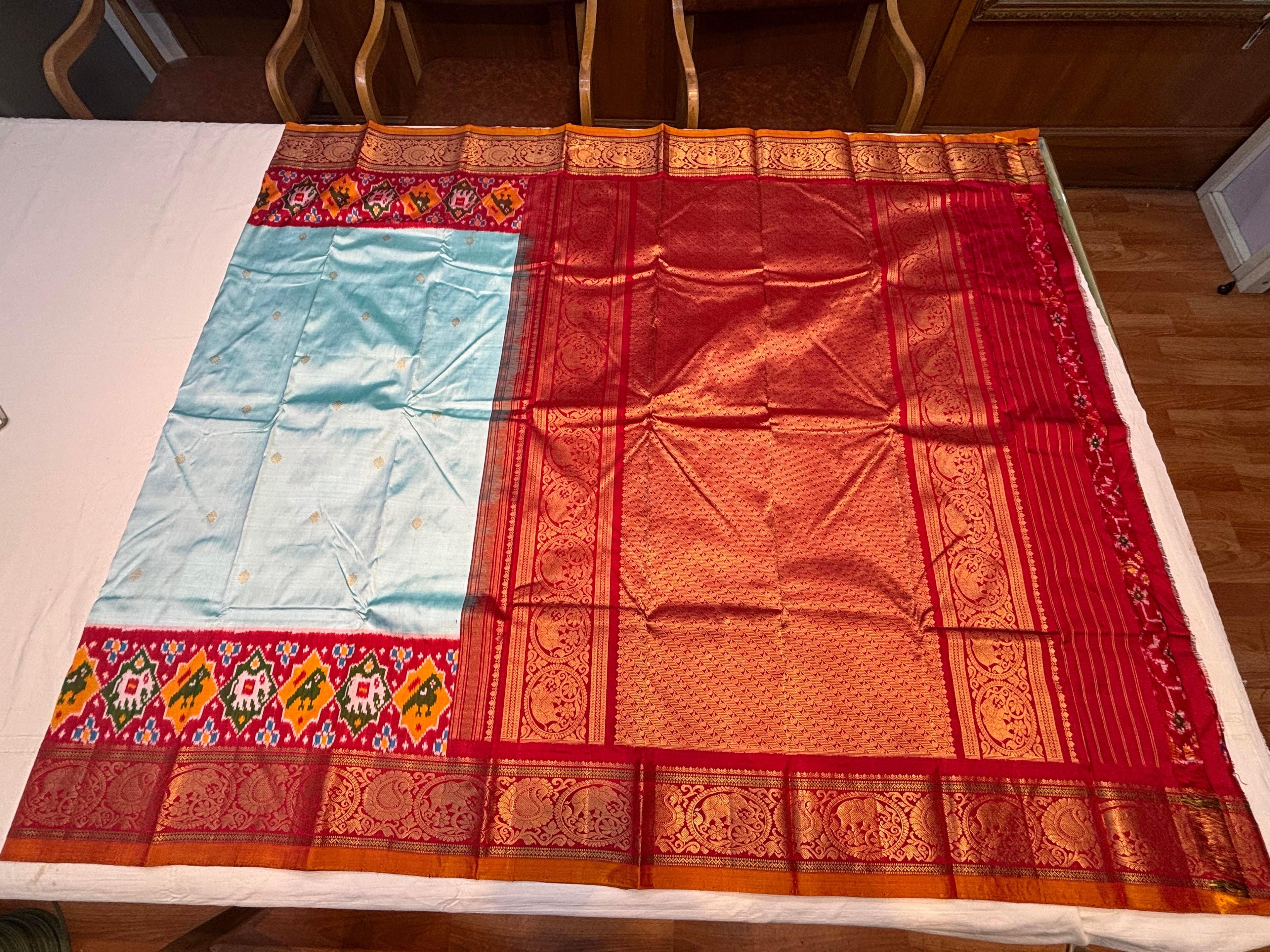 Lavender &amp; Pink Pure Pochampally Kanchi Ikkat Silk Saree with Rich Zari Border | Wedding &amp; Festive Wear - pochampallysarees.com