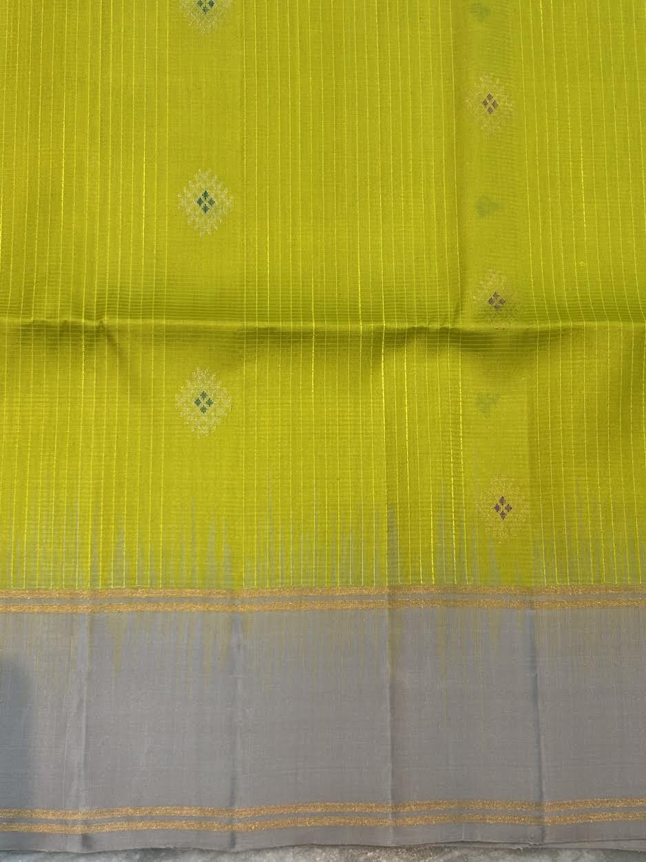 Lime Green Kora Silk Saree with Silver Zari Border &amp; Rich Pallu | Traditional Banarasi Style Festive Wear Saree with Blouse Piece - pochampallysarees.com