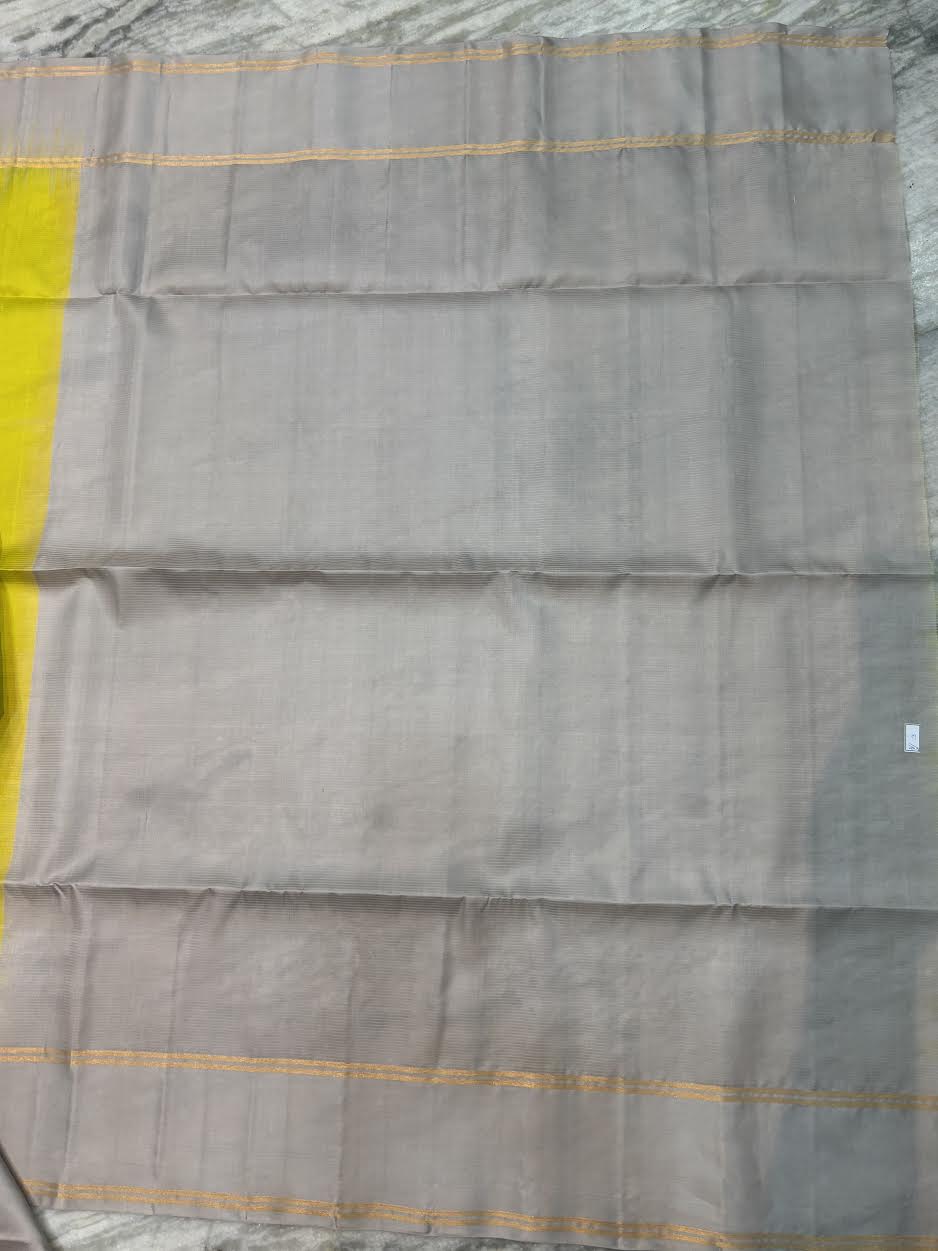 Lime Green Kora Silk Saree with Silver Zari Border &amp; Rich Pallu | Traditional Banarasi Style Festive Wear Saree with Blouse Piece - pochampallysarees.com