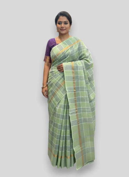 MANGALAGIRI COTTONS BODY CHECKS DESIGNER BORDER ZARI PALLU AND BLOUSE RUNNING