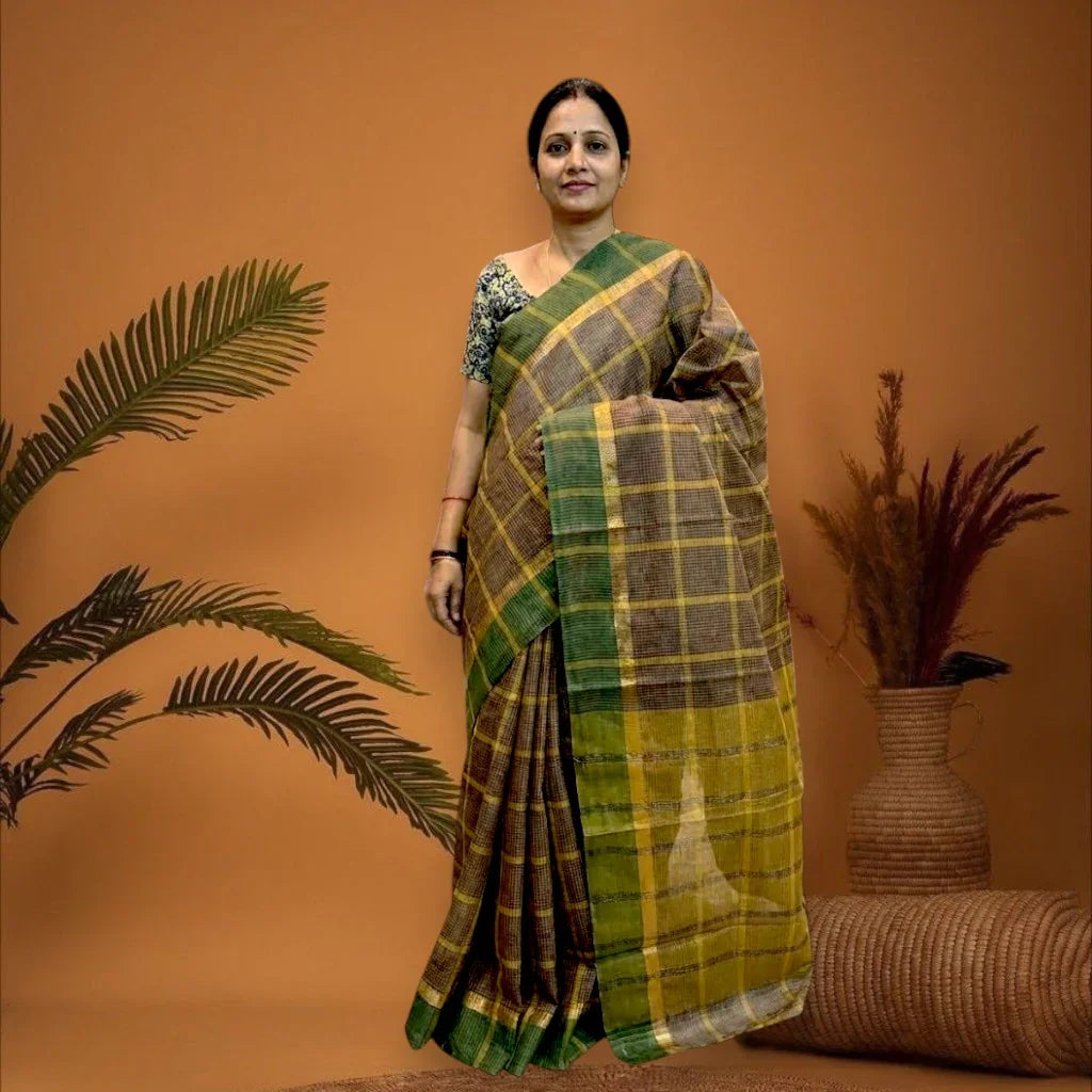 MANGALAGIRI COTTONS BODY CHECKS DESIGNER BORDER ZARI PALLU AND BLOUSE RUNNING - pochampallysarees.com