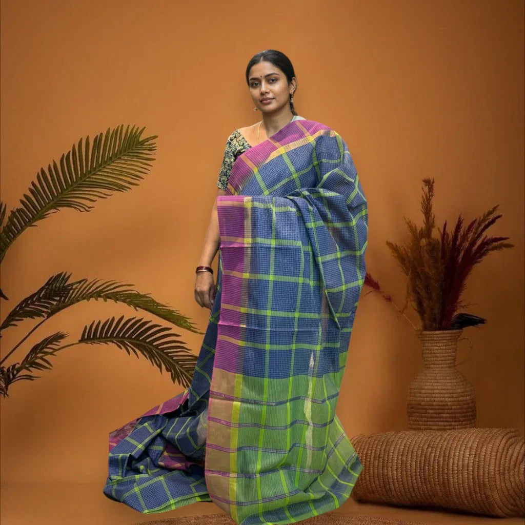 MANGALAGIRI COTTONS BLUE SARI - pochampallysarees.com