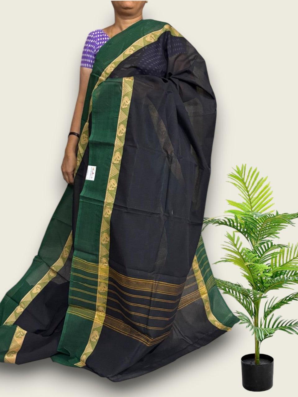 PURE NARAYANPET COTTON PLAIN BLACK GREEN