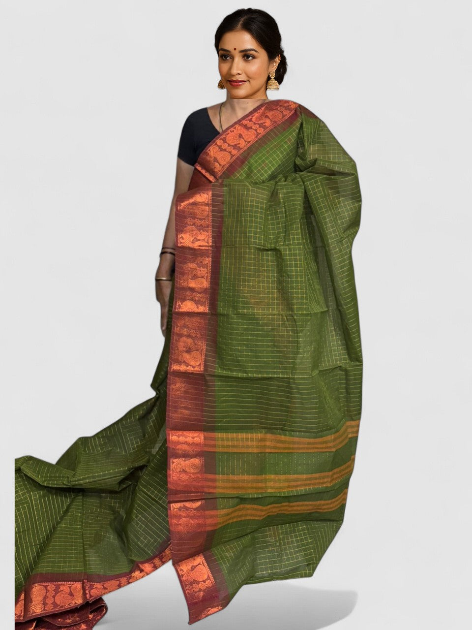 NARAYANPET COTTON SAREE OLIVE GREEN