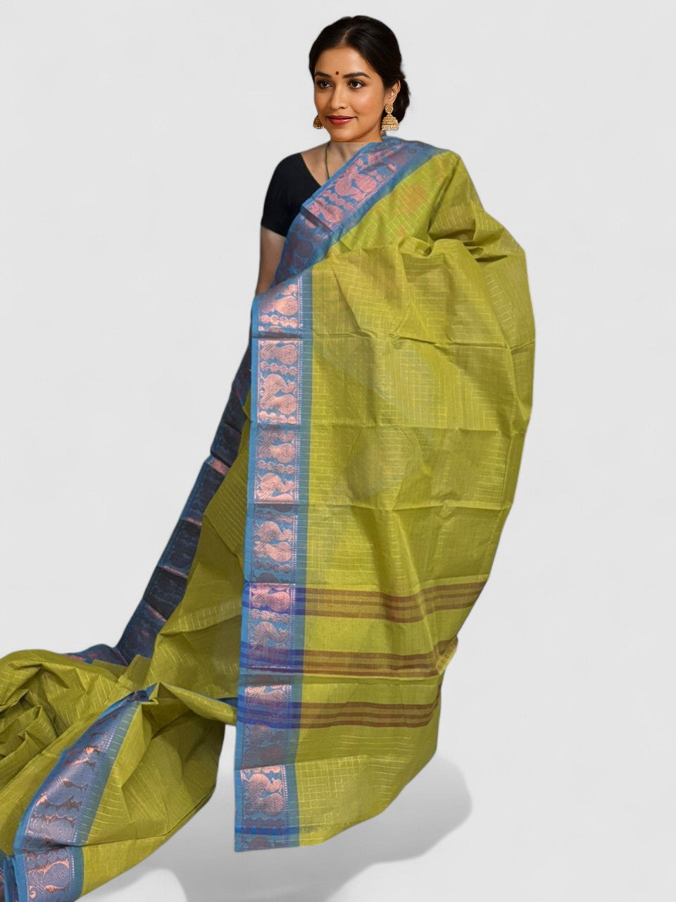 NARAYANPET COTTON SARI OLIVE GREEN