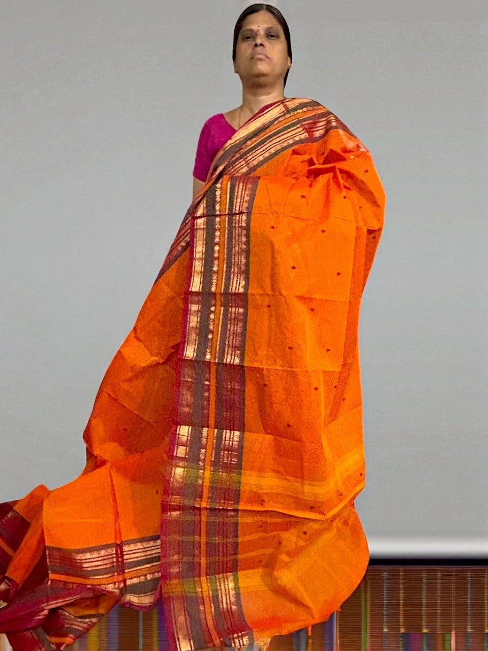 NARAYANPET COTTON SAREE YELLOW COLOR BUTTI BODY BUTTA GANGA JAMUNA BORDER