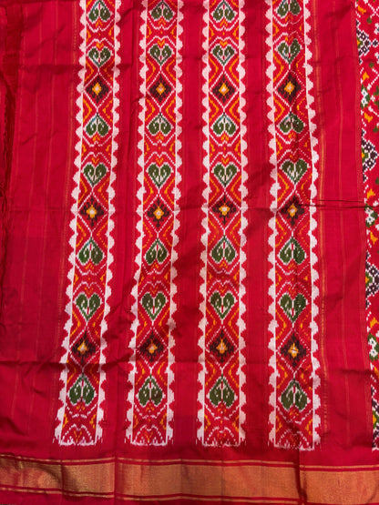Latest Designer Pure Pochampally Ikat Silk Patola Hand Woven Red Sari Online In India - pochampallysarees.com
