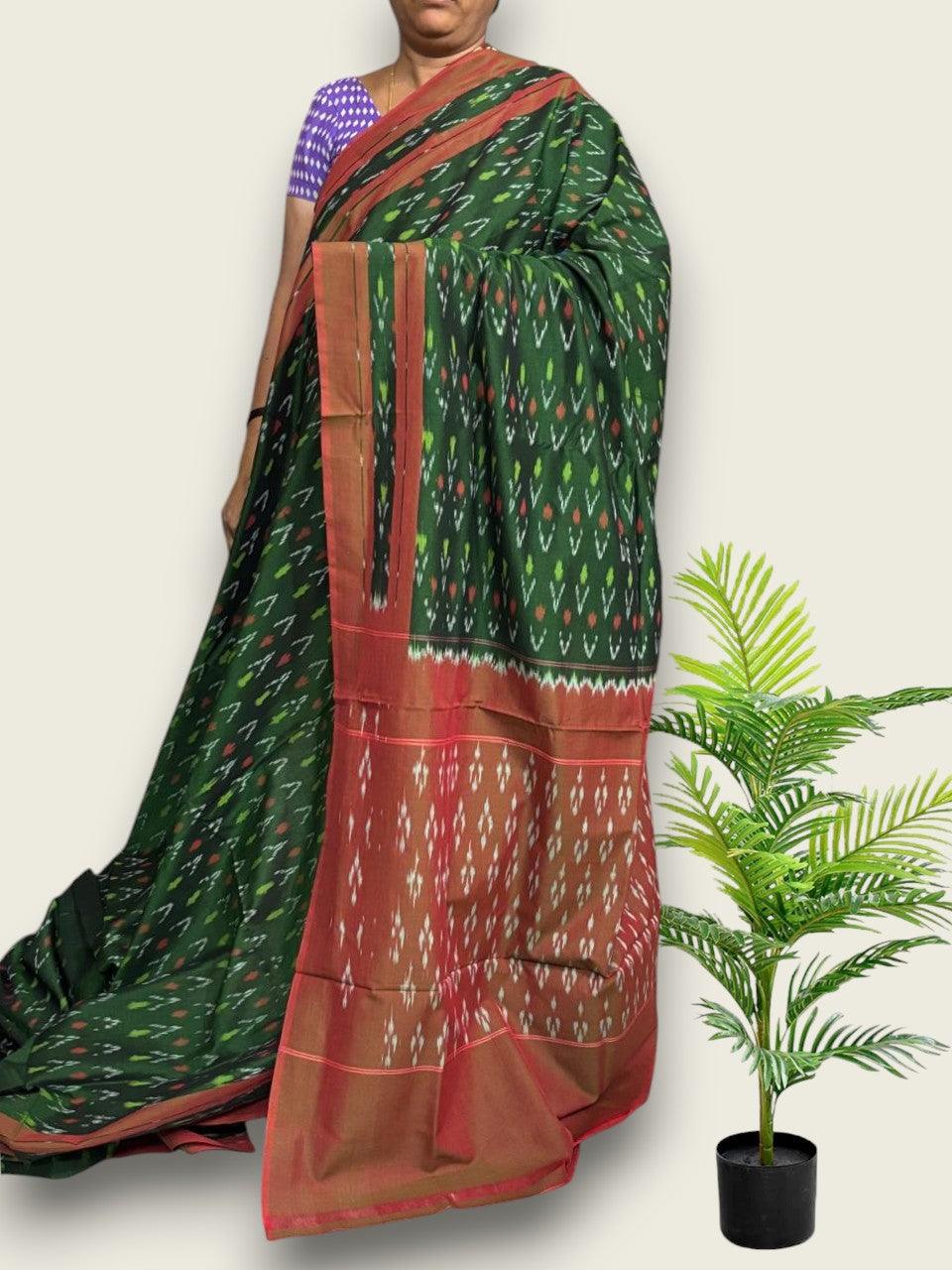 POCHAMPALLY IKKAT COTTON GREEN SARI