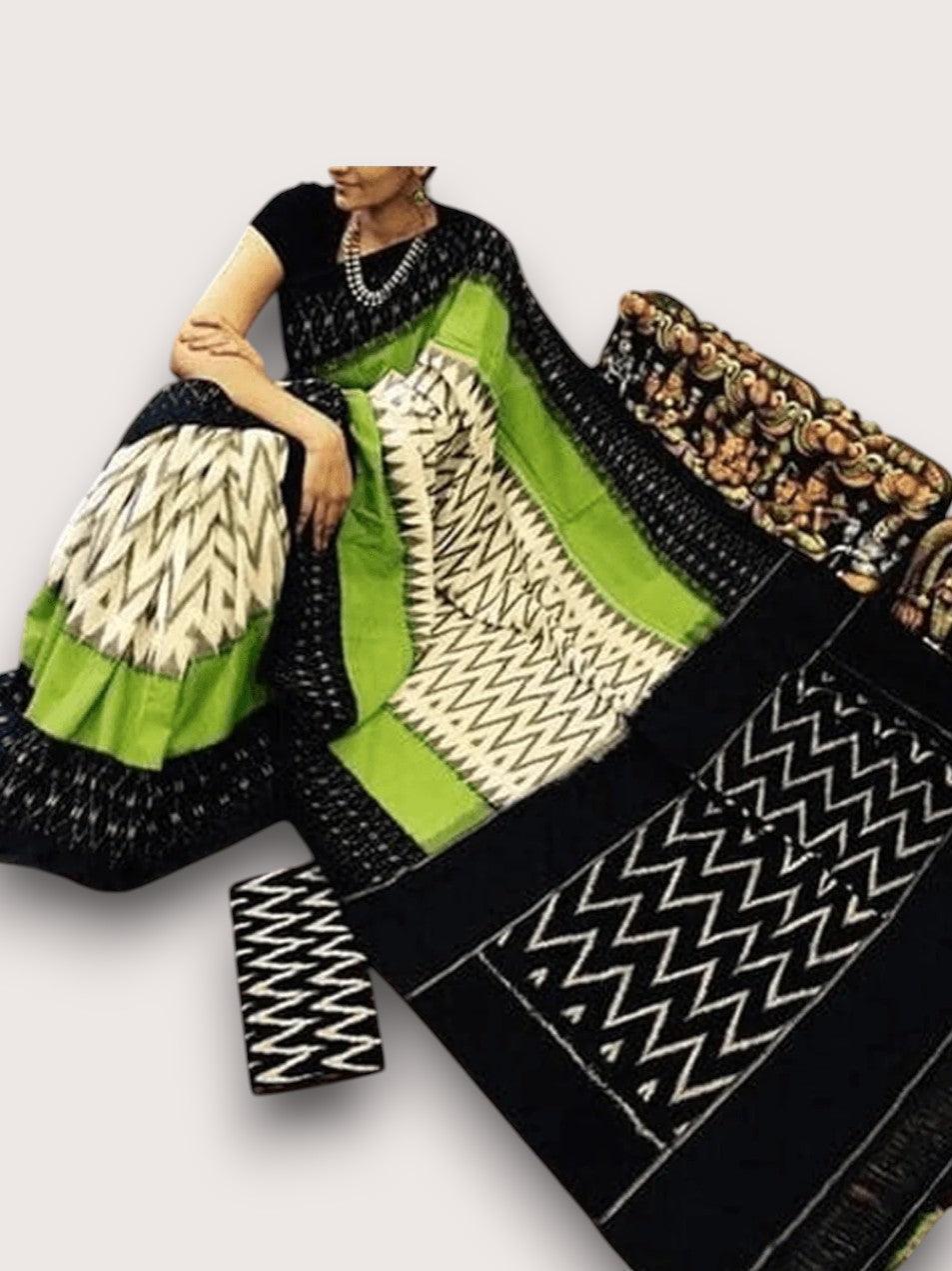 WHITE With Black IKAT COTTON SAREE