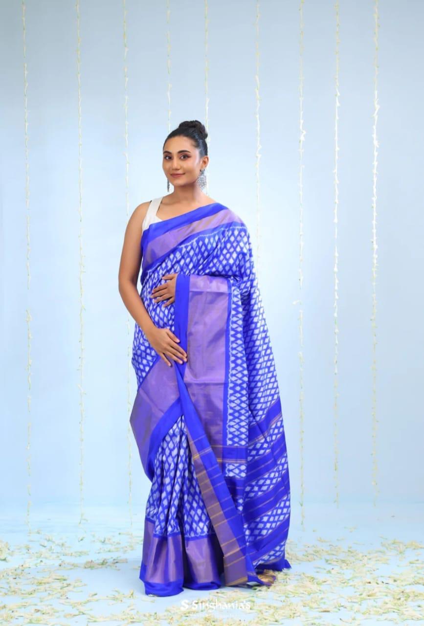 Pure Pochampally Ikkat Silk Blue Sari