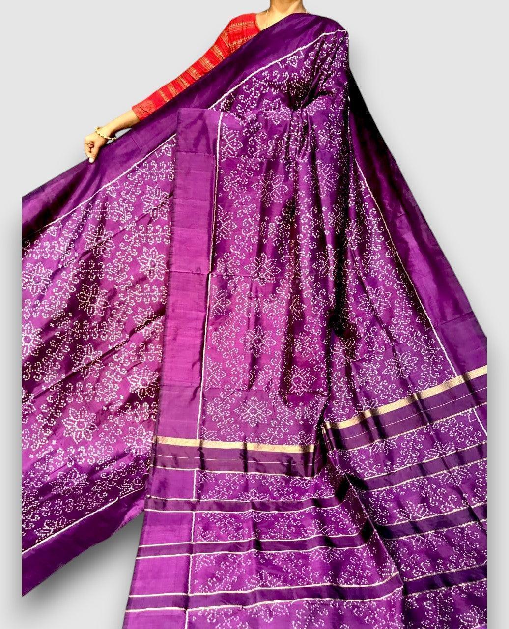 Designer Pochampally Ikat Silk Purple Patola Sari