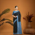 POCHAMPALLY IKKAT COTTON BLACK BODY BORDER BLUE SARI BLUE BLOUSE - pochampallysarees.com
