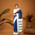 POCHAMPALLY IKKAT COTTON BLUE BODY BORDER WHITE SARI WHITE BLOUSE - pochampallysarees.com