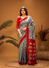 Pochampally-Ikkat-Cotton-Gray-Red-Sari-pochampallysarees.com