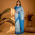 Pochampally Ikkat Cotton White Blue - pochampallysarees.com