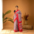 POCHAMPALLY DOUBLE IKKAT COTTON BODY WHITE BORDER AND PALLU RED SAREE - pochampallysarees.com
