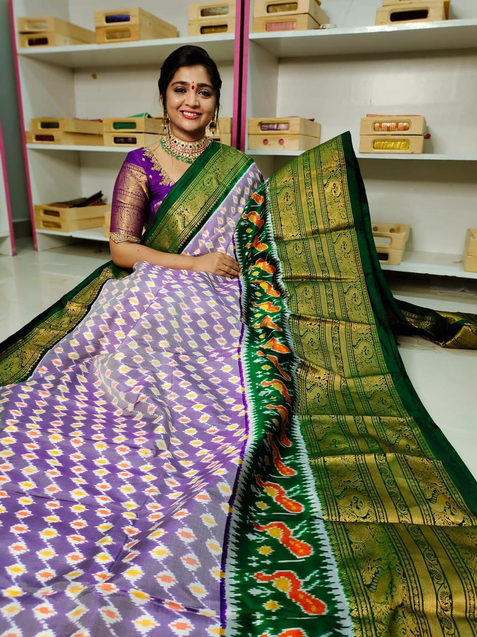 Pochampally Ikkat Pattu Sarees With Kanchi Border