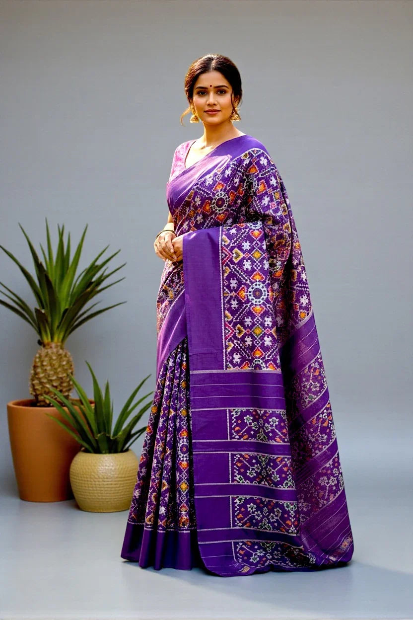 POCHAMPALLY IKKAT PATOLA LAVENDER SARI - pochampallysarees.com