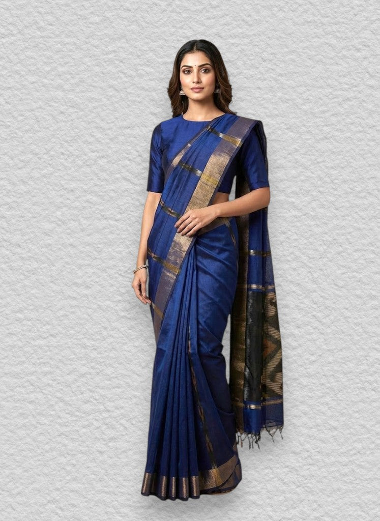 POCHAMPALLY IKKAT SICO BLUE SARI - pochampallysarees.com