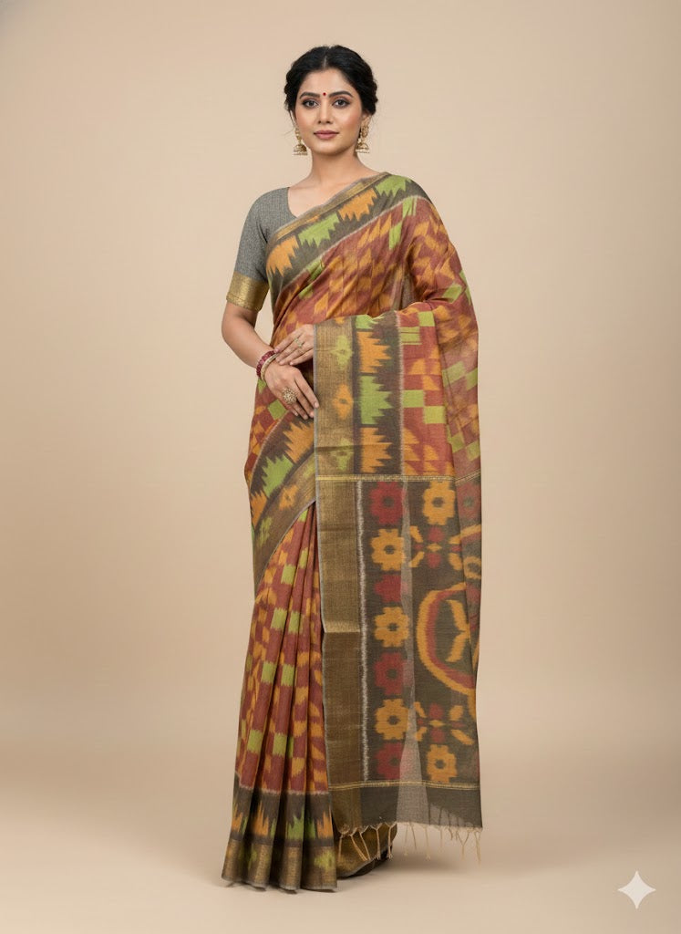 POCHAMPALLY IKKAT SICO RED SARI - pochampallysarees.com