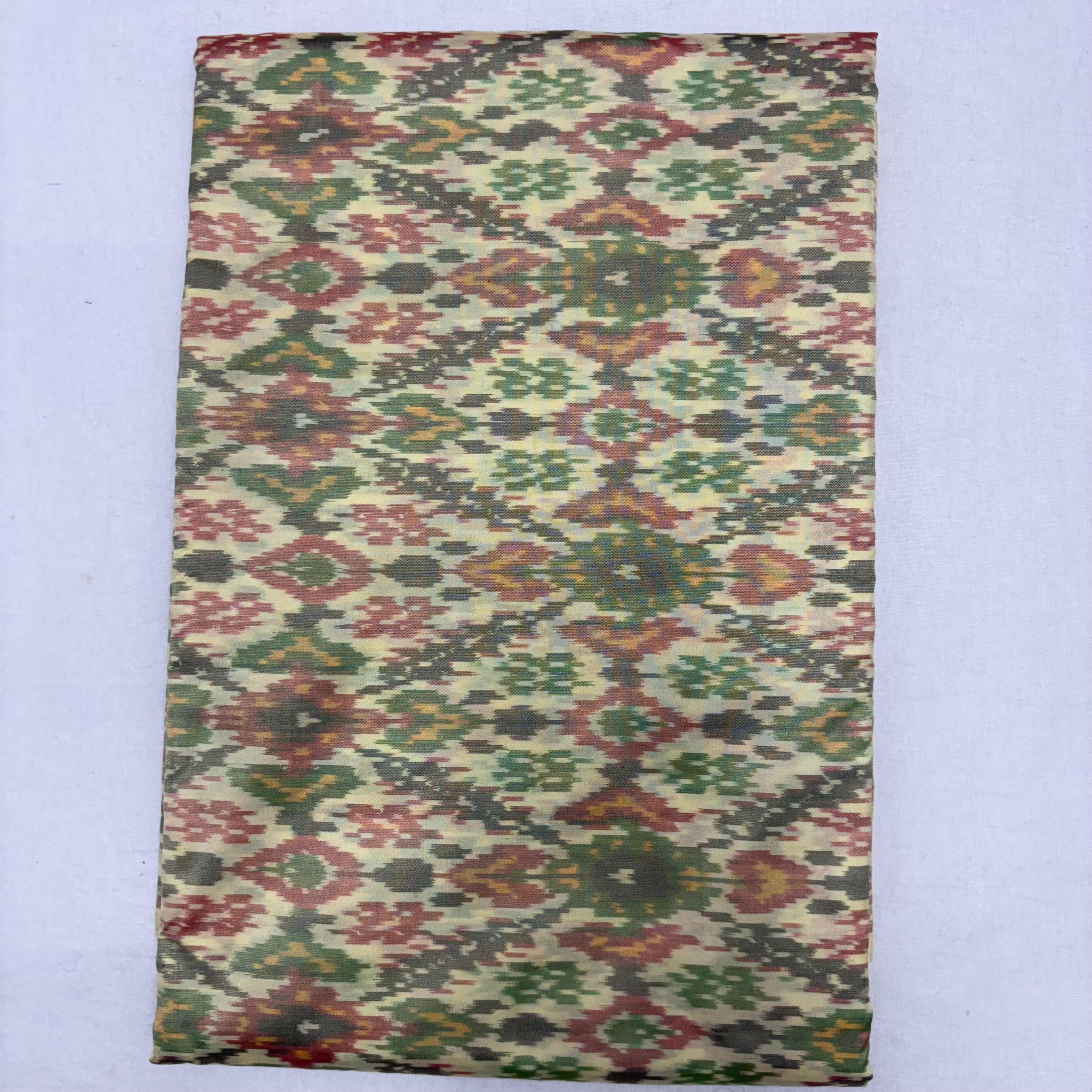 HAND WOVEN DOUBLE IKAT SOFT SILK CREAM FABRIC - pochampallysarees.com