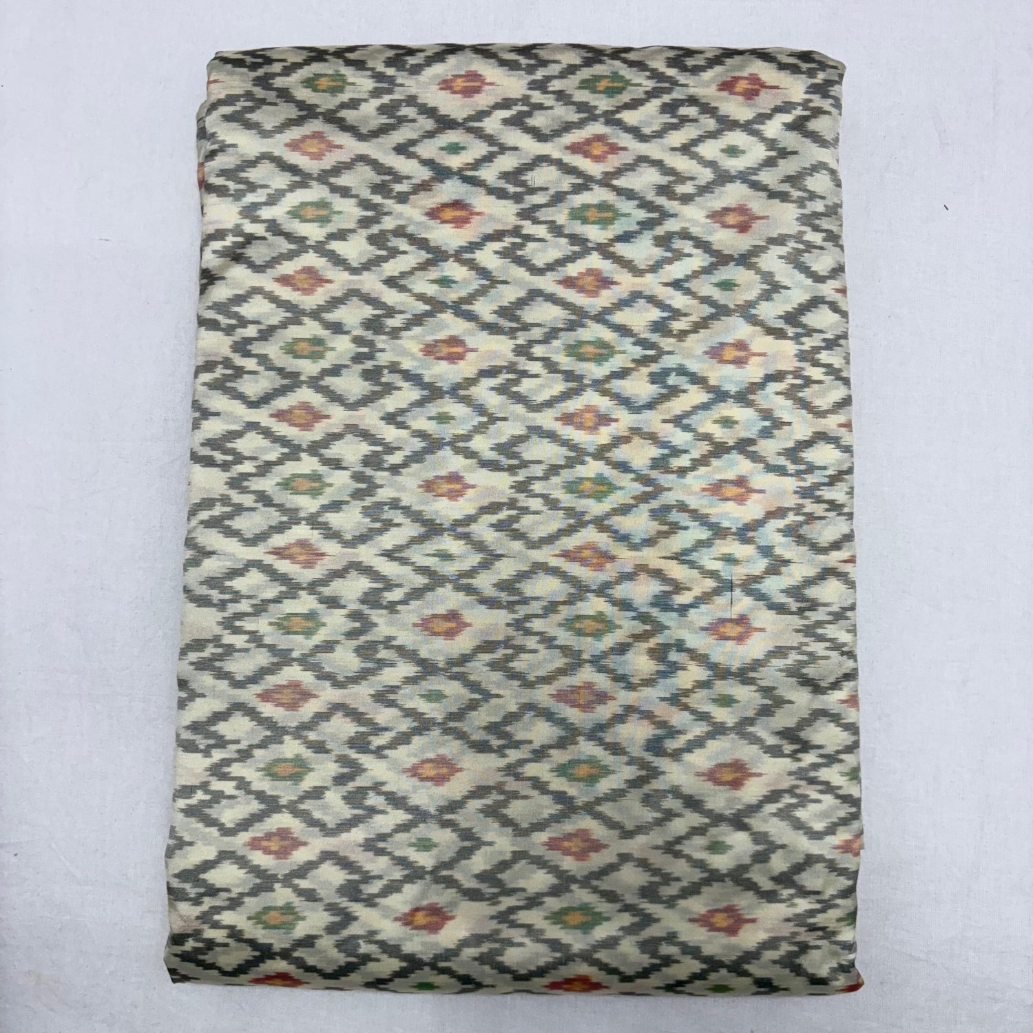 HAND WOVEN DOUBLE IKAT SOFT SILK CREAM FABRIC - pochampallysarees.com