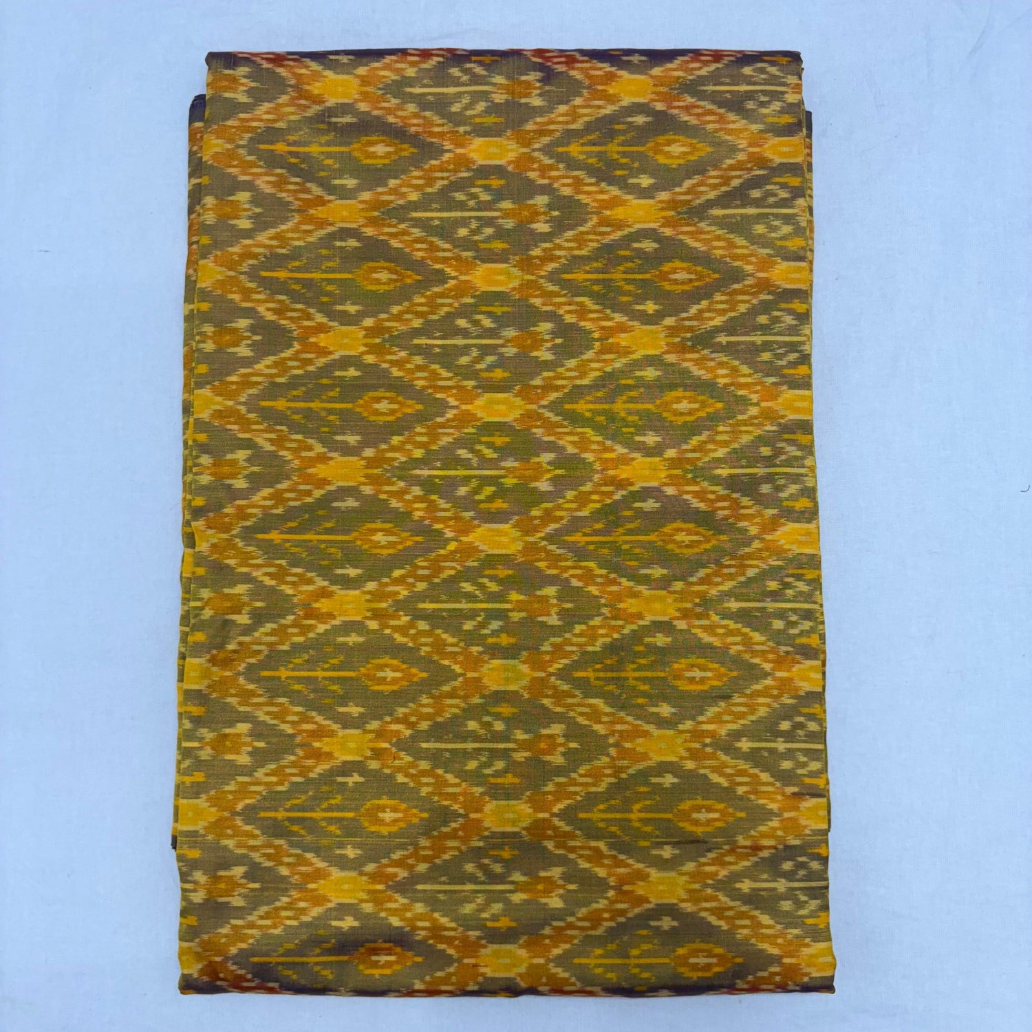 HAND WOVEN DOUBLE IKAT SOFT SILK YELLOW FABRIC - pochampallysarees.com