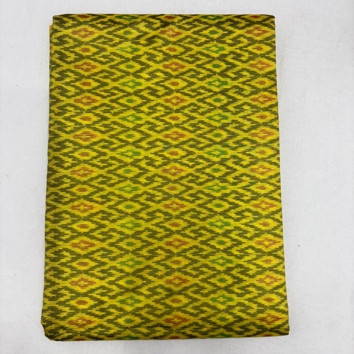 HAND WOVEN DOUBLE IKAT SOFT SILK YELLOW FABRIC - pochampallysarees.com