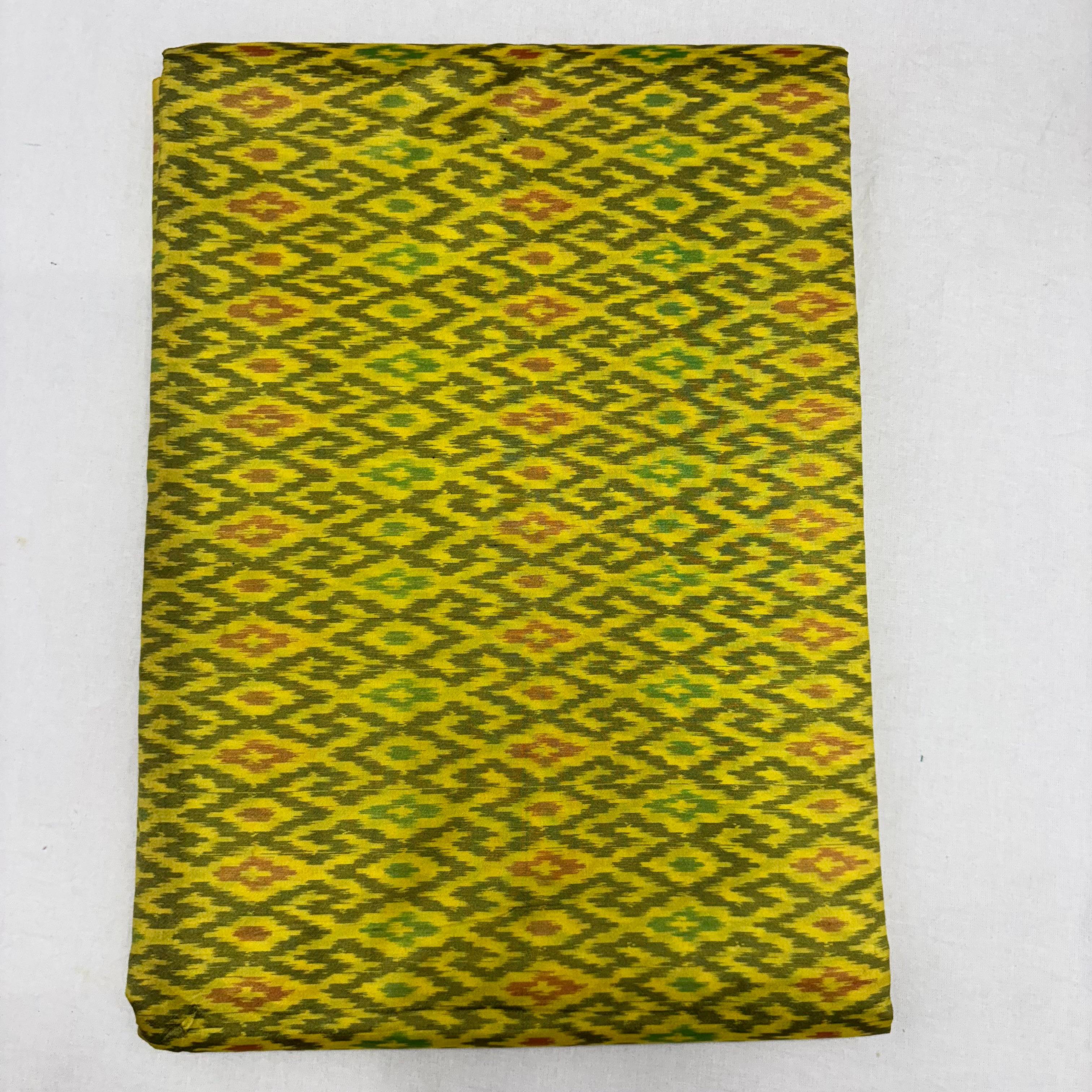 HAND WOVEN DOUBLE IKAT SOFT SILK YELLOW FABRIC - pochampallysarees.com