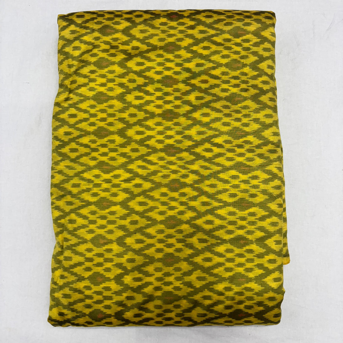 HAND WOVEN DOUBLE IKAT SOFT SILK YELLOW FABRIC - pochampallysarees.com