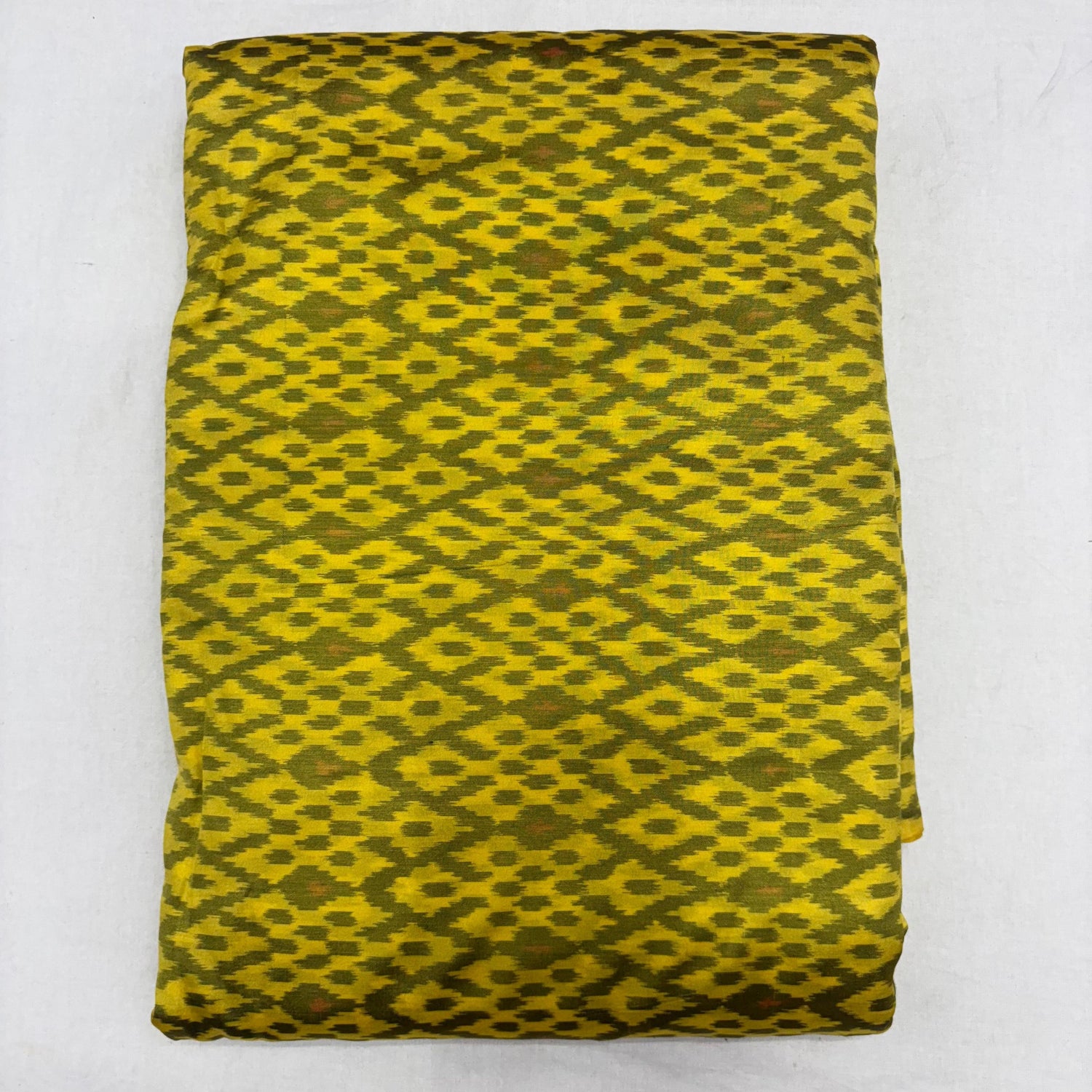 HAND WOVEN DOUBLE IKAT SOFT SILK YELLOW FABRIC - pochampallysarees.com