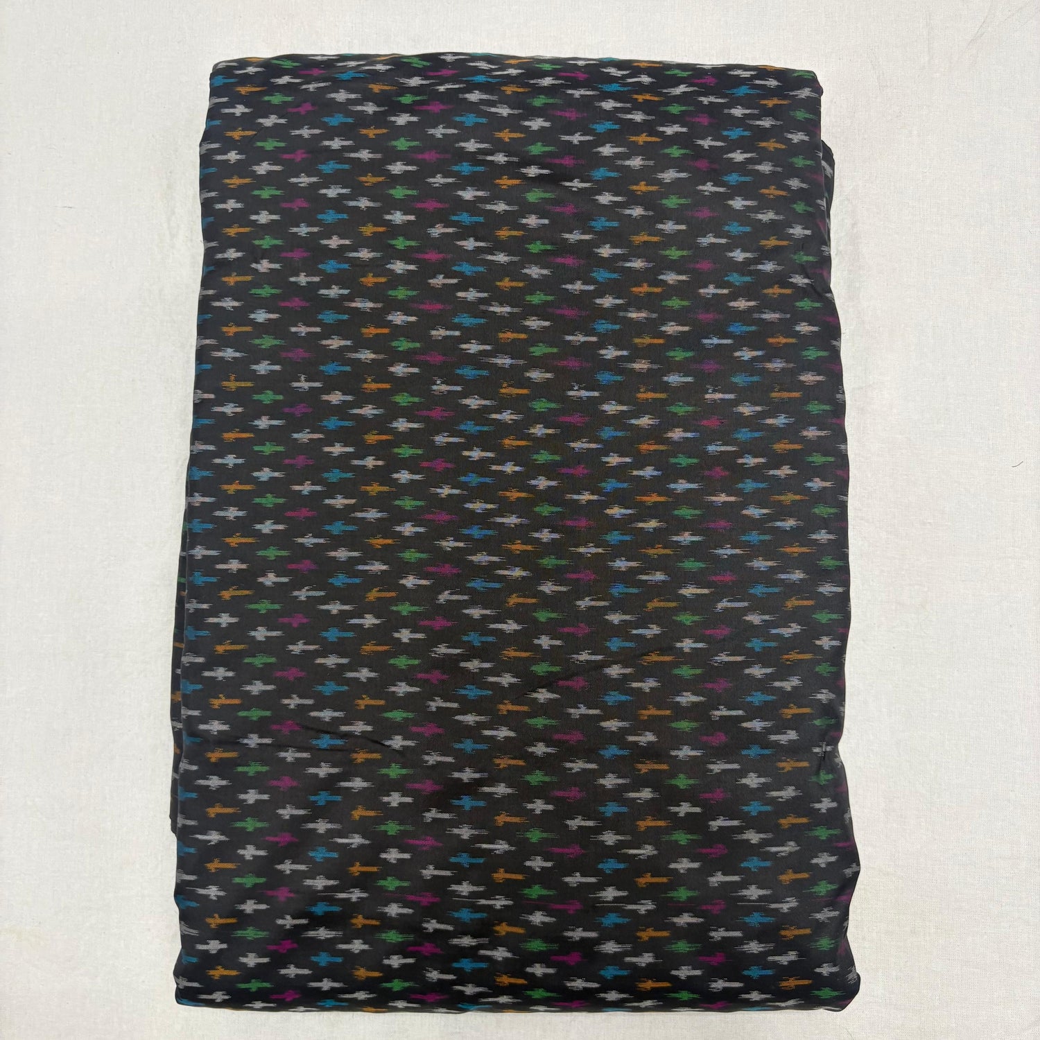 HAND WOVEN DOUBLE IKAT SOFT SILK BLACK FABRIC - pochampallysarees.com